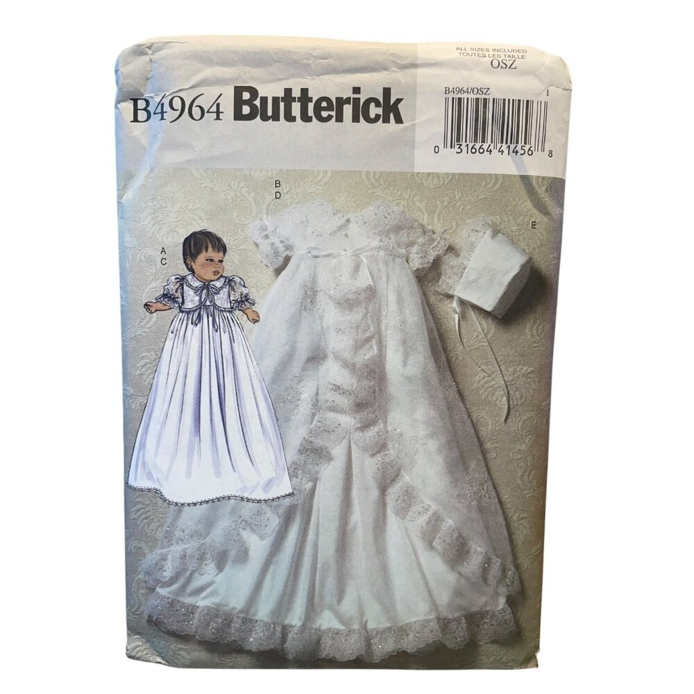 Butterick B4964 Infant Gown Coat Jacket Panties Hat OSZ‎ Vintage
